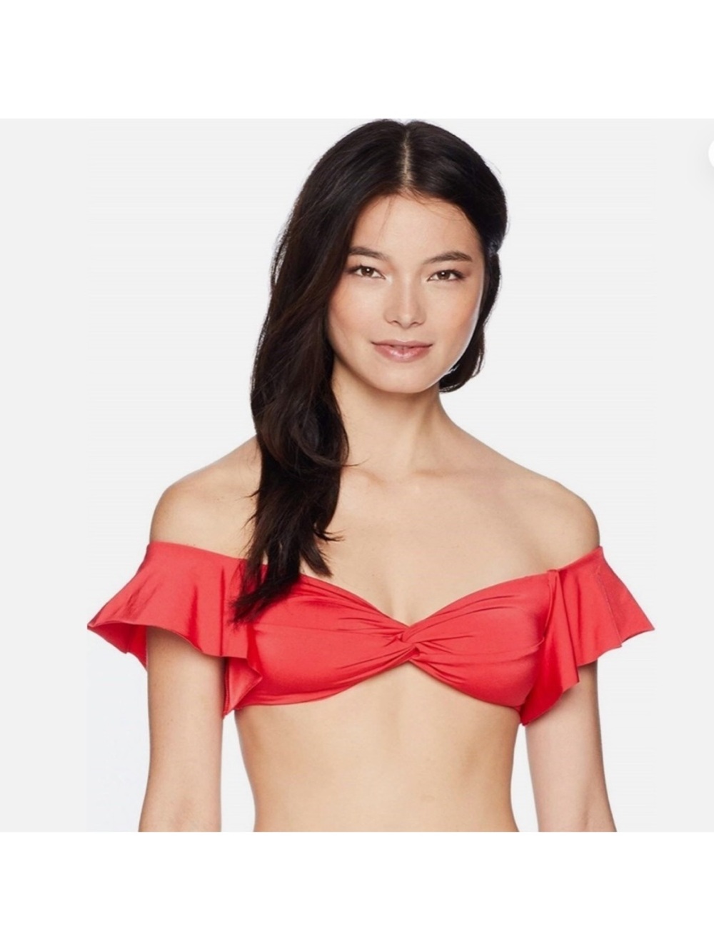 Trina Turk Red Ruffle Sleeve Bandeau Bikini Top Off Shoulder Swim Size 6 NWT - Picture 5 of 6